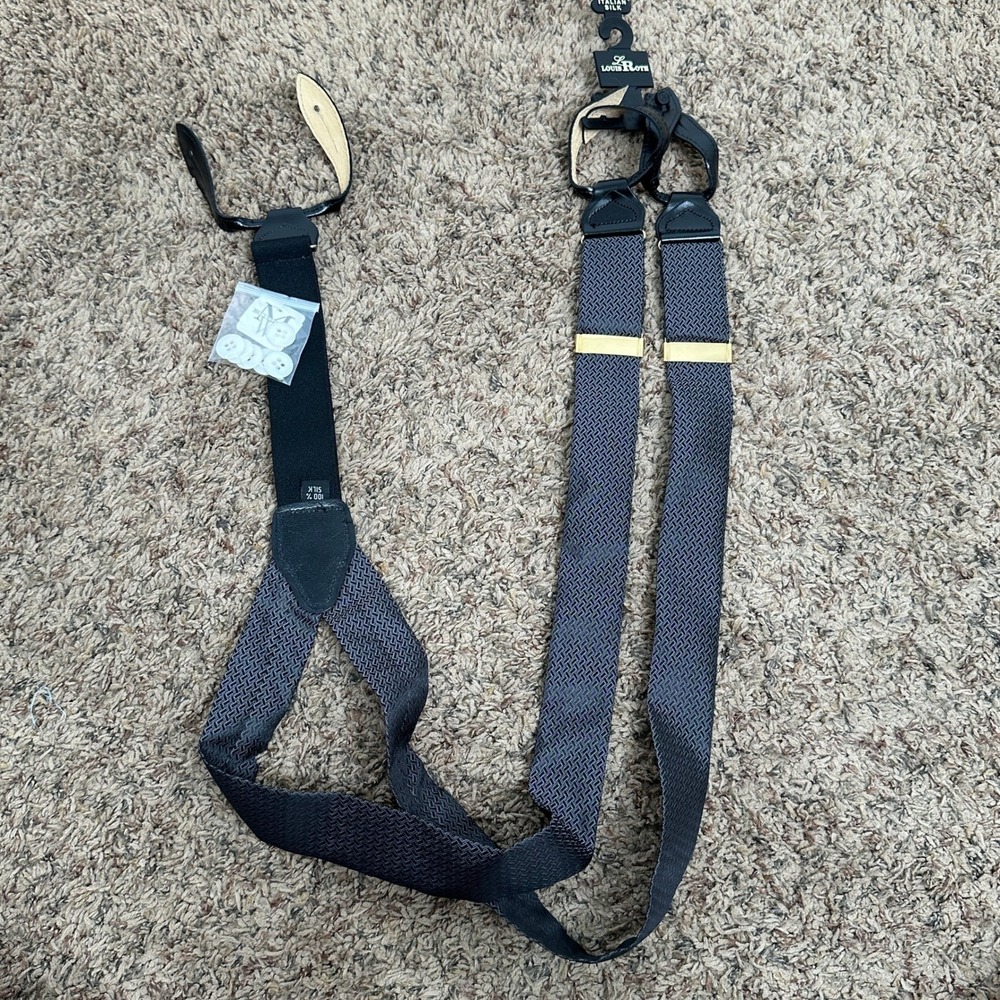 Louis Roth Mens Suspenders Italian Silk Charcoal Grey Geometric Y-Back Brace NWT